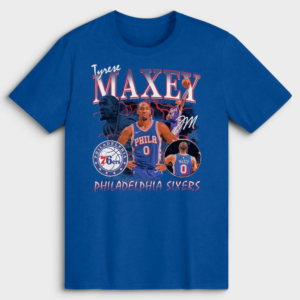 NBA - Tyrese Maxey Philadelphia 76ers Player Collage T-Shirt - Royal