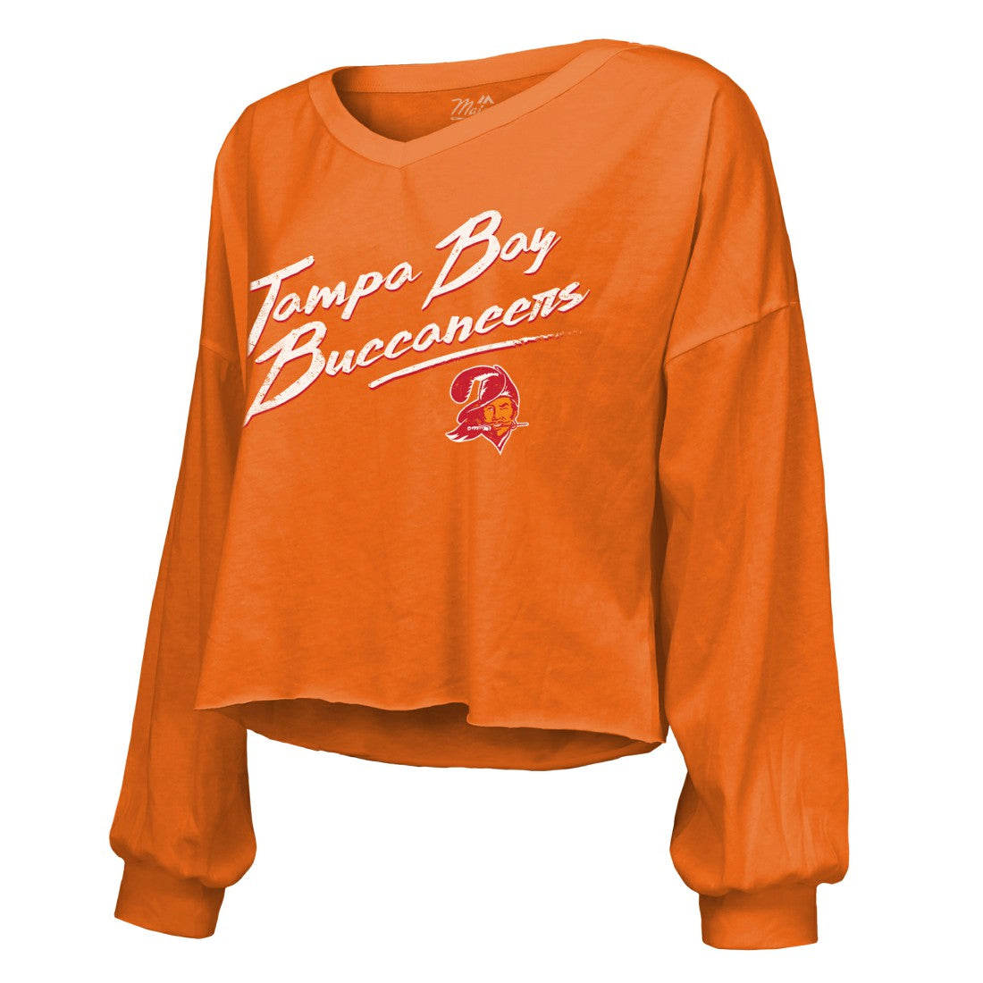 Baker Mayfield Tampa Bay Buccaneers Majestic Threads Women's Off-Shoulder Script Name & Number V-Neck T-Shirt Orange - NFL