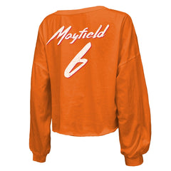 Baker Mayfield Tampa Bay Buccaneers Majestic Threads Women's Off-Shoulder Script Name & Number V-Neck T-Shirt Orange - NFL