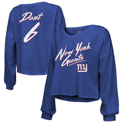 Jaxson Dart New York Giants Majestic Threads Women's Script Name & Number Long Sleeve T-Shirt Royal - NFL