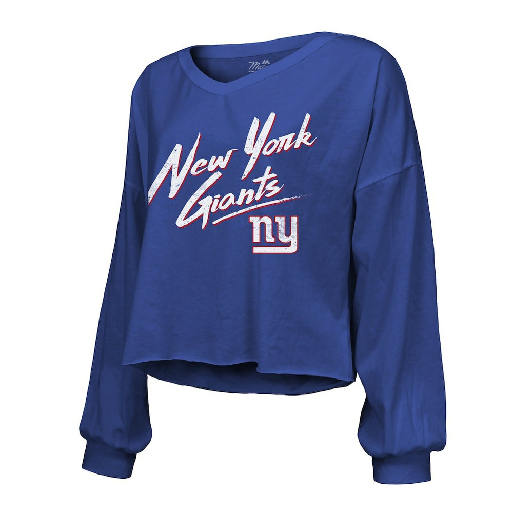 Jaxson Dart New York Giants Majestic Threads Women's Script Name & Number Long Sleeve T-Shirt Royal - NFL