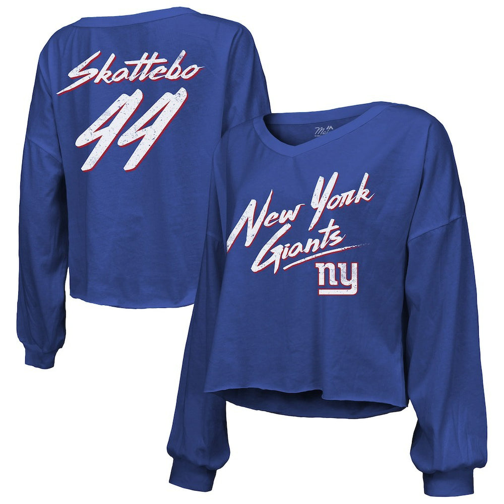 Cam Skattebo New York Giants Majestic Threads Women's Script Name & Number Long Sleeve T-Shirt Royal - NFL
