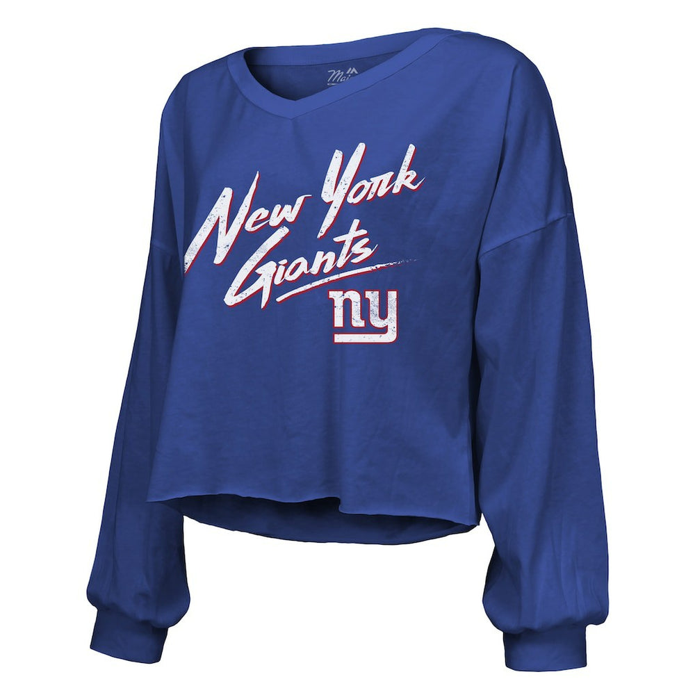Cam Skattebo New York Giants Majestic Threads Women's Script Name & Number Long Sleeve T-Shirt Royal - NFL