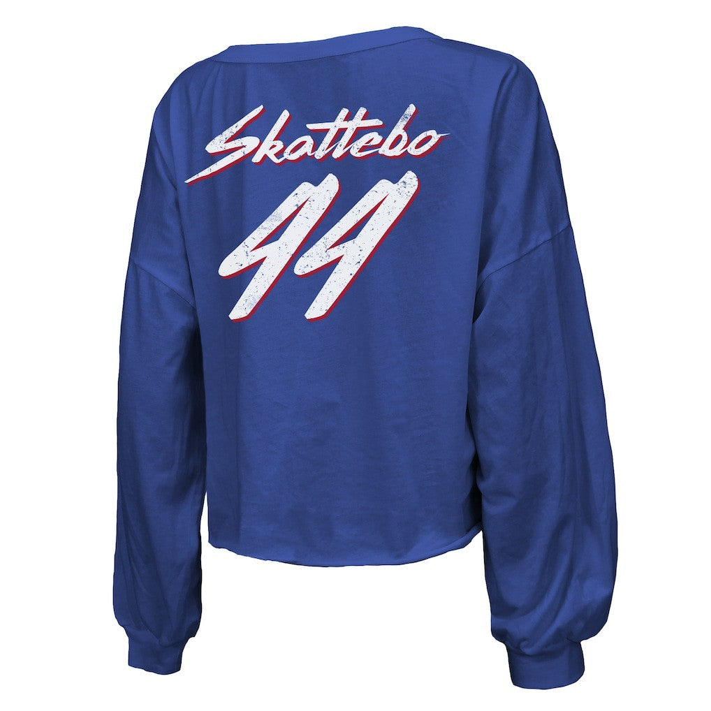 Cam Skattebo New York Giants Majestic Threads Women's Script Name & Number Long Sleeve T-Shirt Royal - NFL