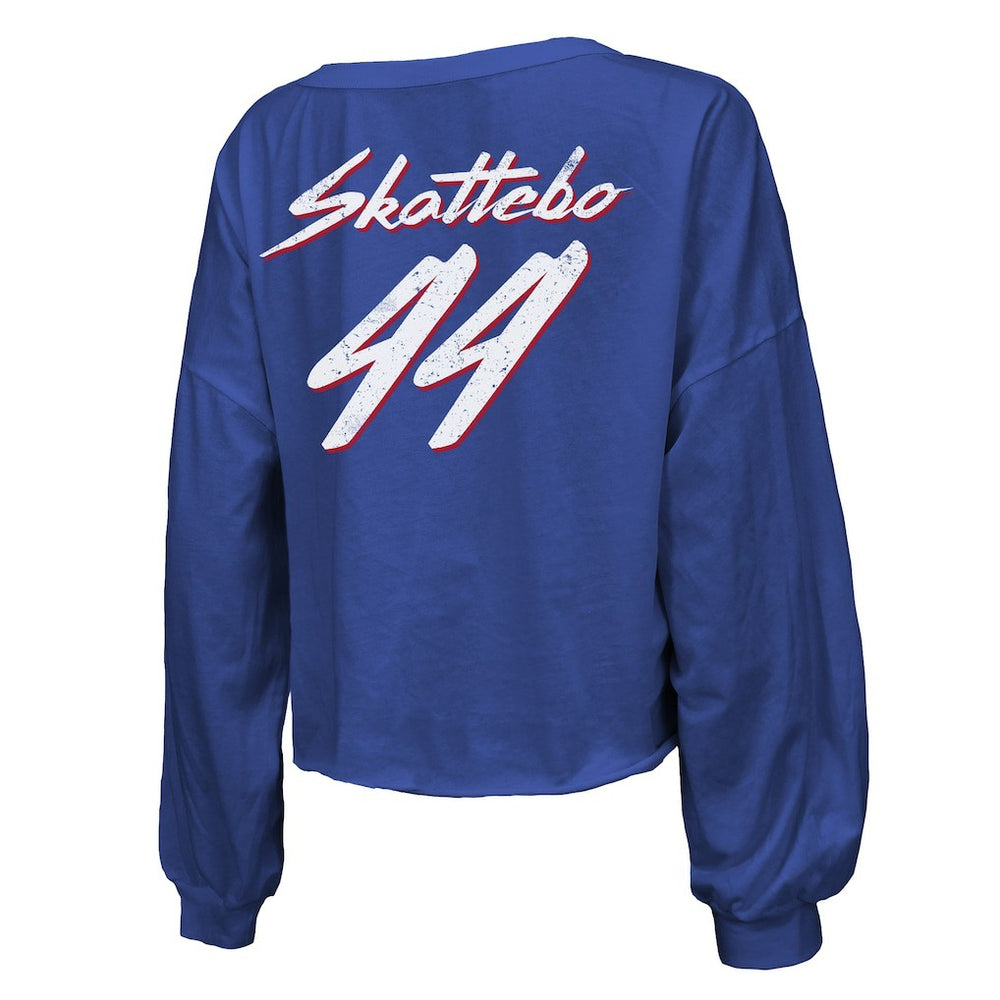 Cam Skattebo New York Giants Majestic Threads Women's Script Name & Number Long Sleeve T-Shirt Royal - NFL