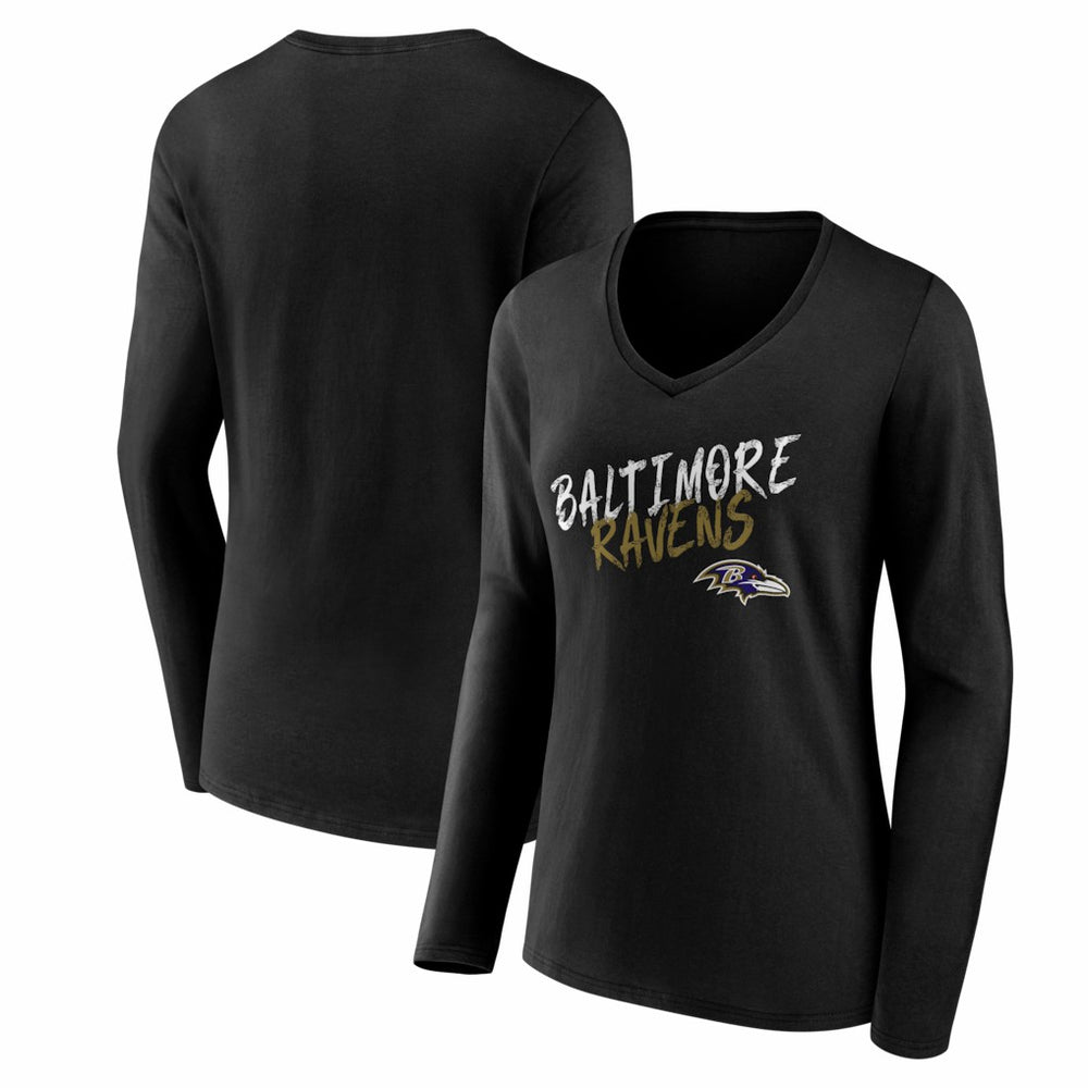 Baltimore Ravens Women's Hustle Long Sleeve V-Neck T-Shirt Black - NFL