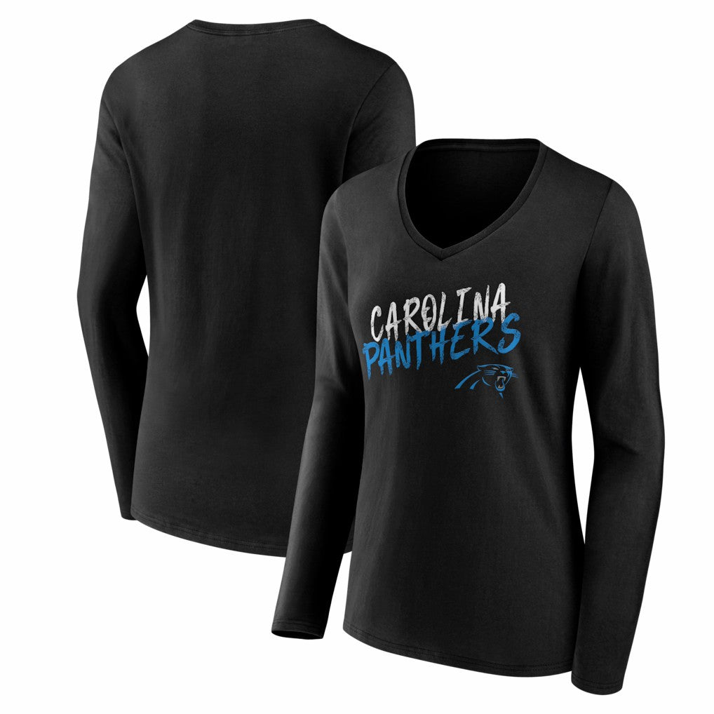 Carolina Panthers Women's Hustle Long Sleeve V-Neck T-Shirt Black - NFL
