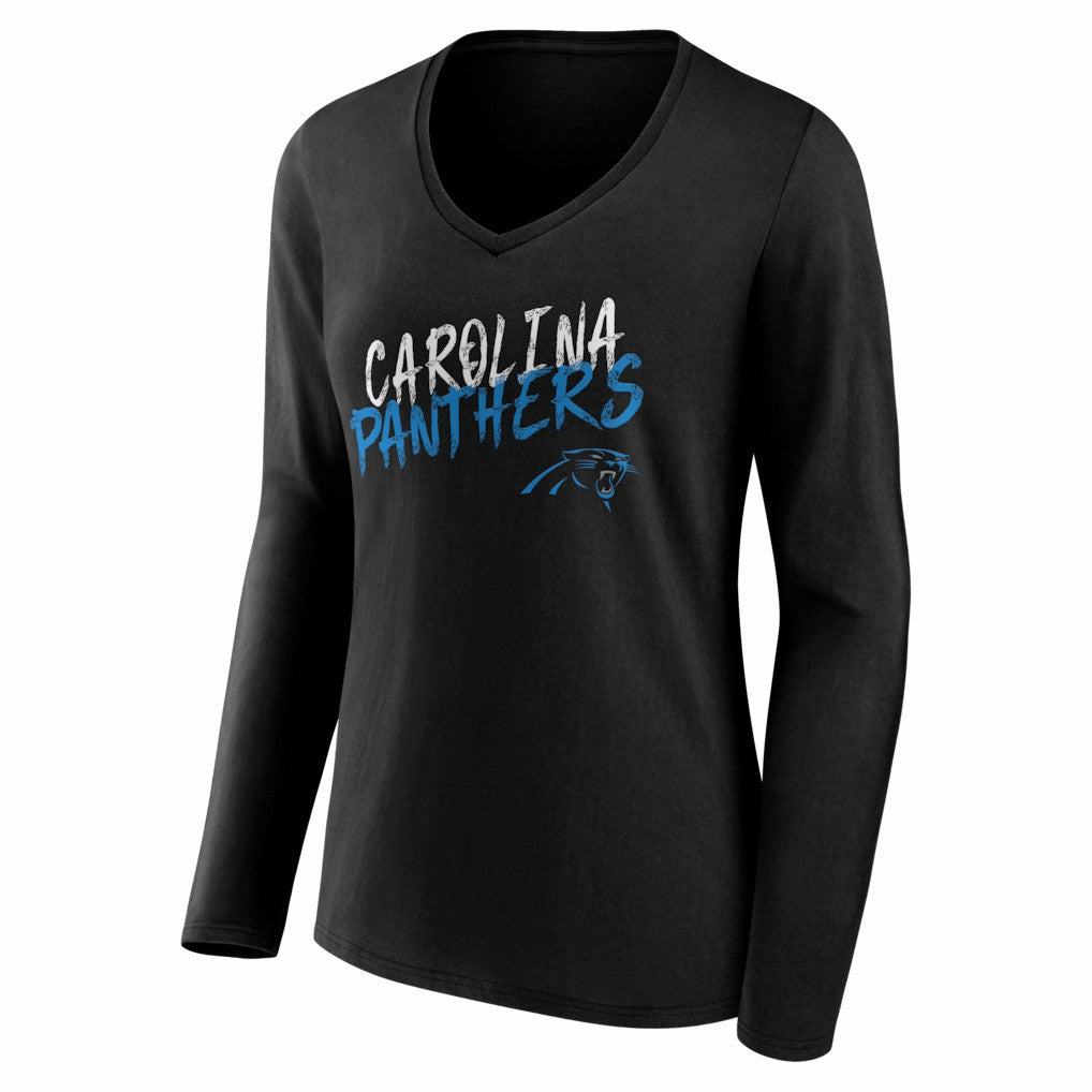 Carolina Panthers Women's Hustle Long Sleeve V-Neck T-Shirt Black - NFL