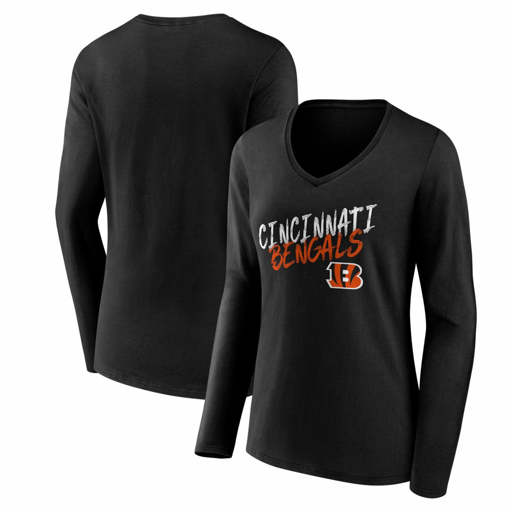 Cincinnati Bengals Women's Hustle Long Sleeve V-Neck T-Shirt Black - NFL