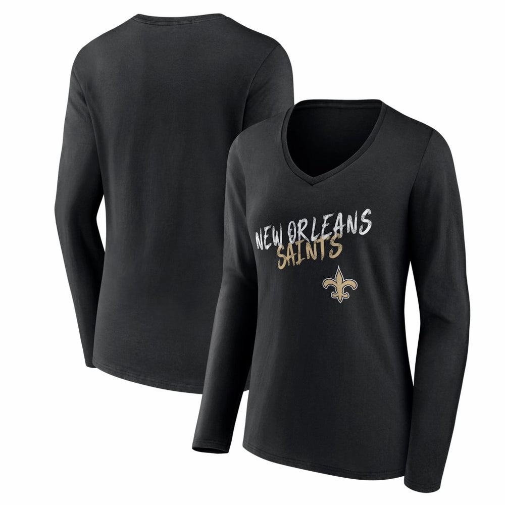 New Orleans Saints Women's Hustle Long Sleeve V-Neck T-Shirt Black - NFL
