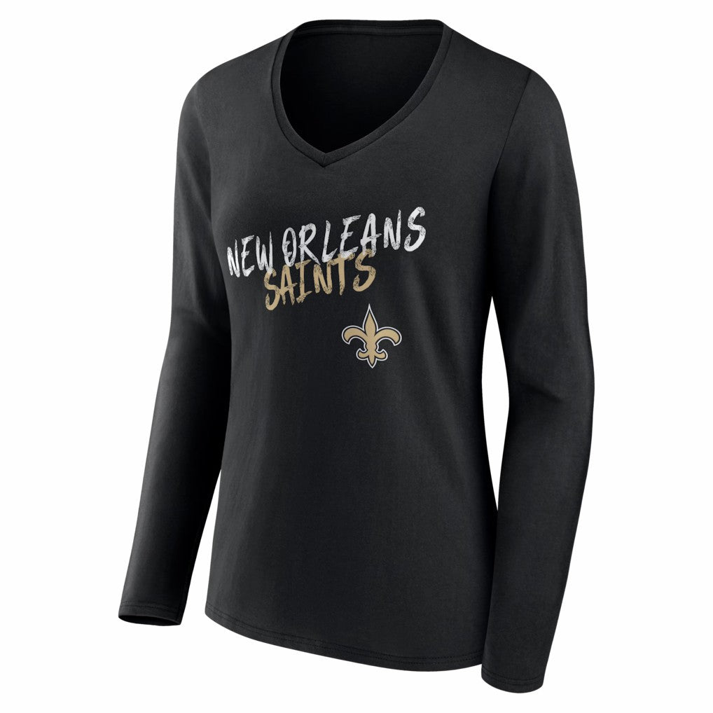 New Orleans Saints Women's Hustle Long Sleeve V-Neck T-Shirt Black - NFL