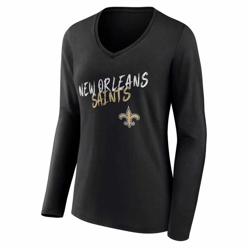 New Orleans Saints Women's Hustle Long Sleeve V-Neck T-Shirt Black - NFL