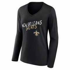 New Orleans Saints Women's Hustle Long Sleeve V-Neck T-Shirt Black - NFL