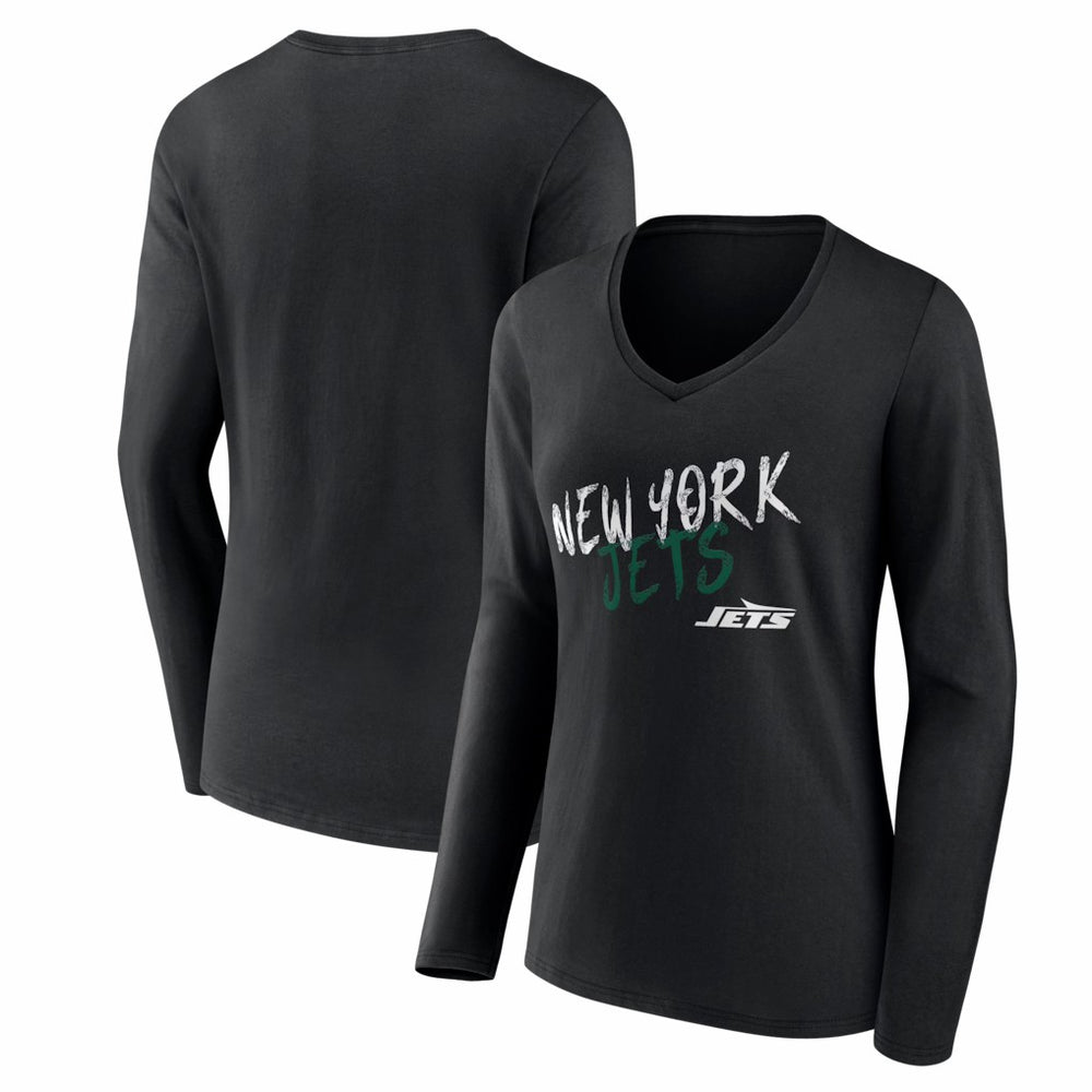 New York Jets Women's Hustle Long Sleeve V-Neck T-Shirt Black - NFL