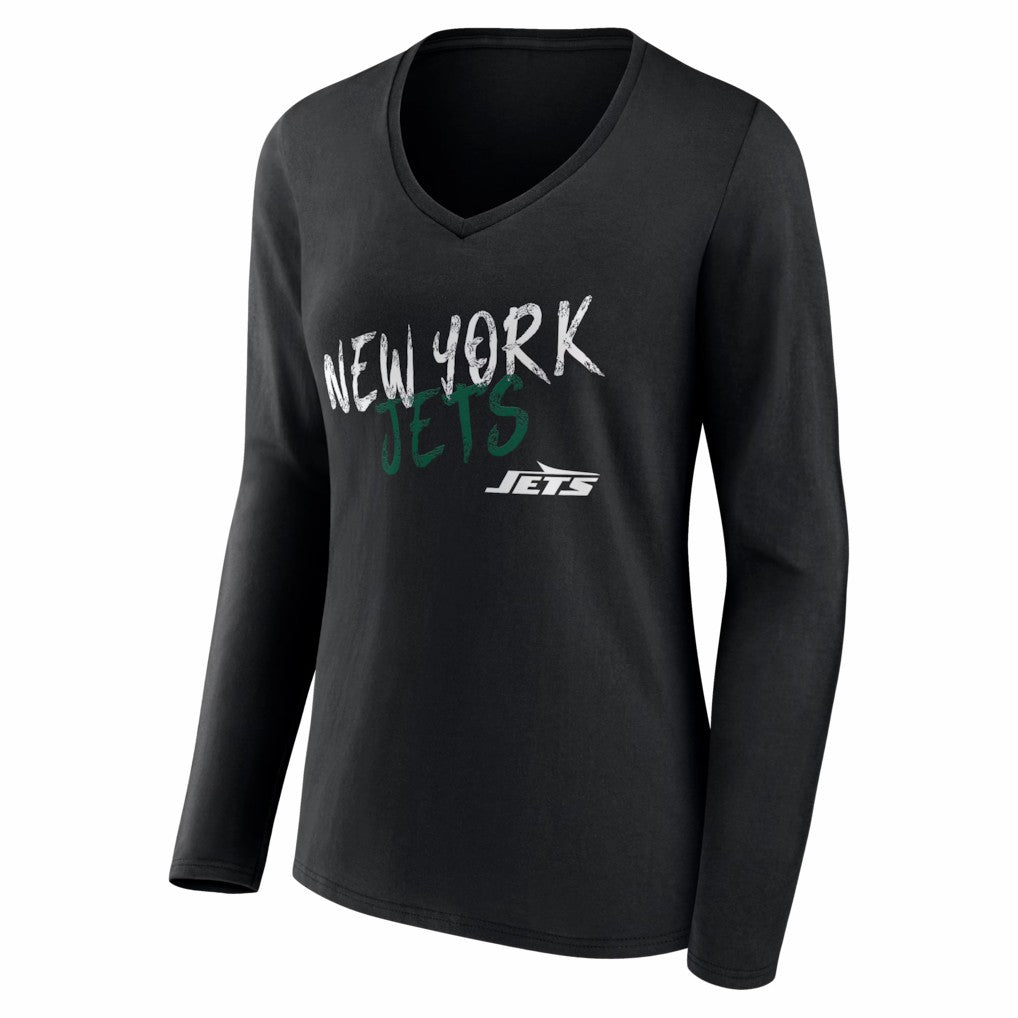New York Jets Women's Hustle Long Sleeve V-Neck T-Shirt Black - NFL
