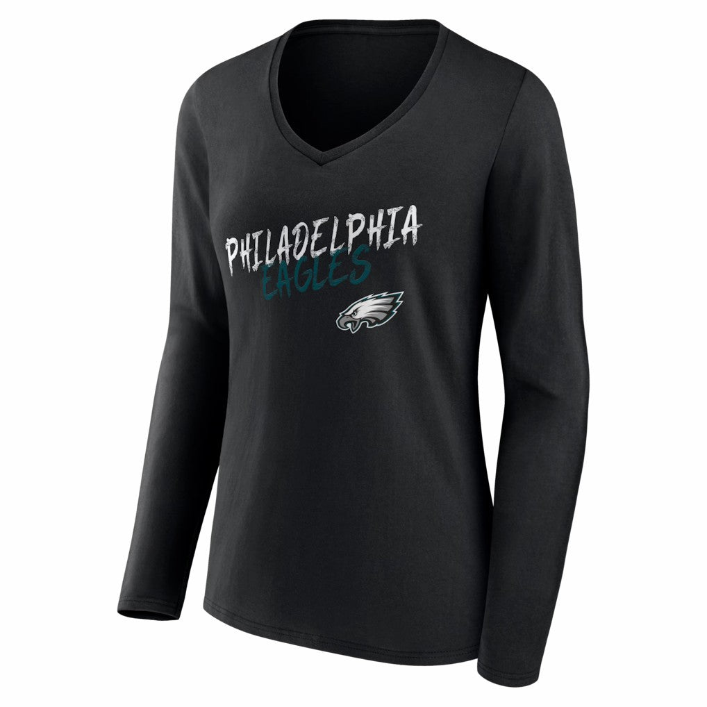 Philadelphia Eagles Women's Hustle Long Sleeve V-Neck T-Shirt Black - NFL