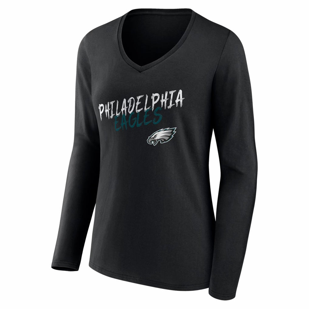Philadelphia Eagles Women's Hustle Long Sleeve V-Neck T-Shirt Black - NFL