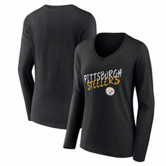 Pittsburgh Steelers Women's Hustle Long Sleeve V-Neck T-Shirt Black - NFL
