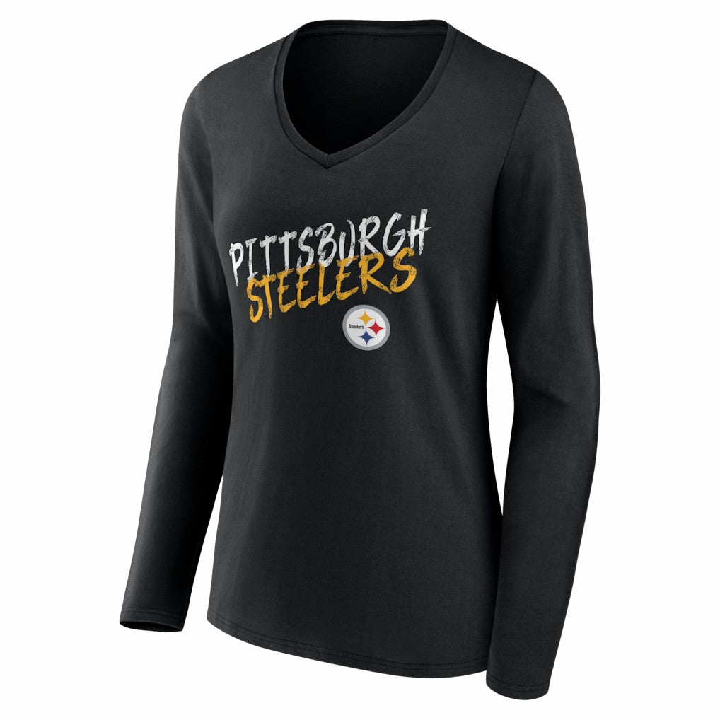 Pittsburgh Steelers Women's Hustle Long Sleeve V-Neck T-Shirt Black - NFL