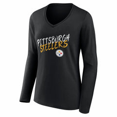 Pittsburgh Steelers Women's Hustle Long Sleeve V-Neck T-Shirt Black - NFL