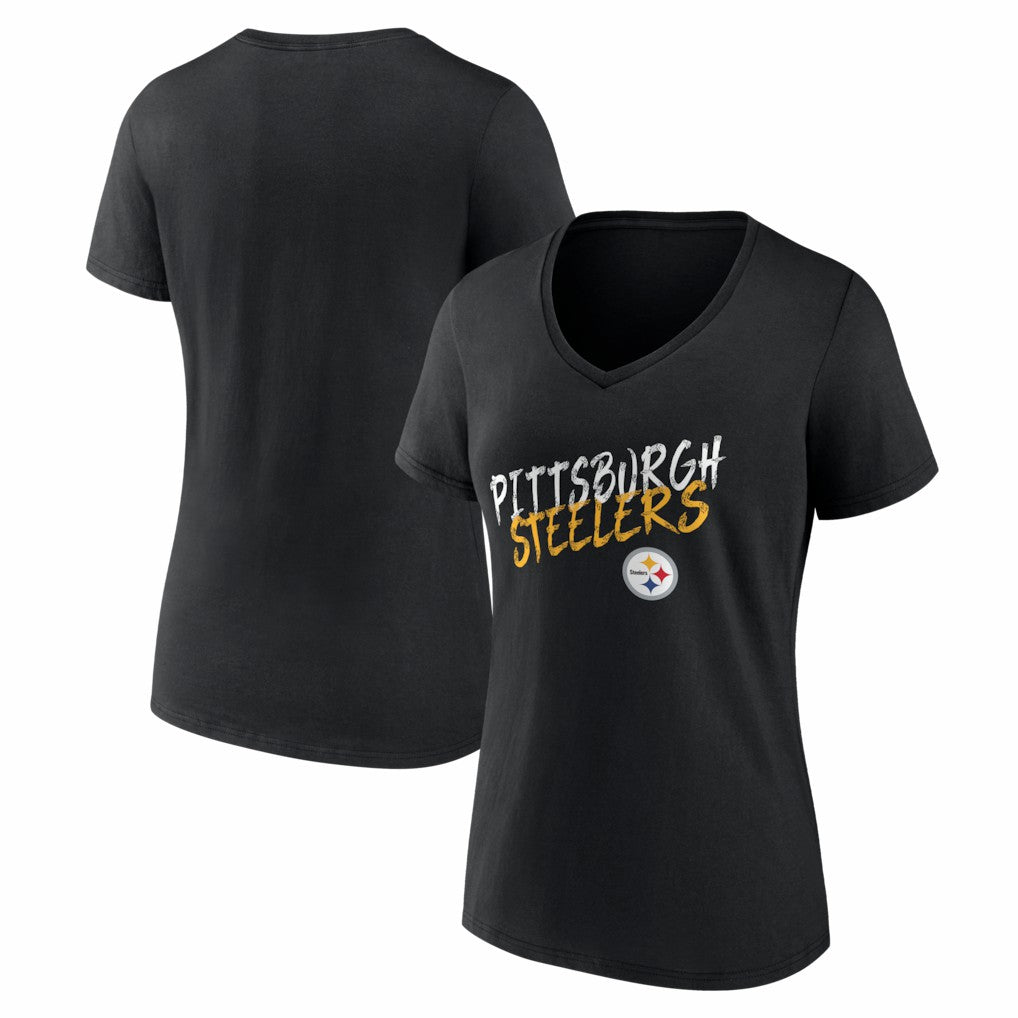 Pittsburgh Steelers Women's Hustle V-Neck T-Shirt Black - NFL