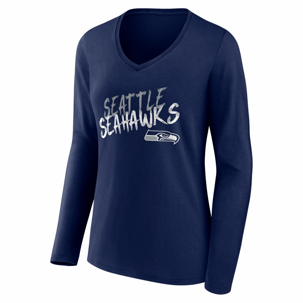 Seattle Seahawks Women's Hustle Long Sleeve V-Neck T-Shirt College Navy - NFL