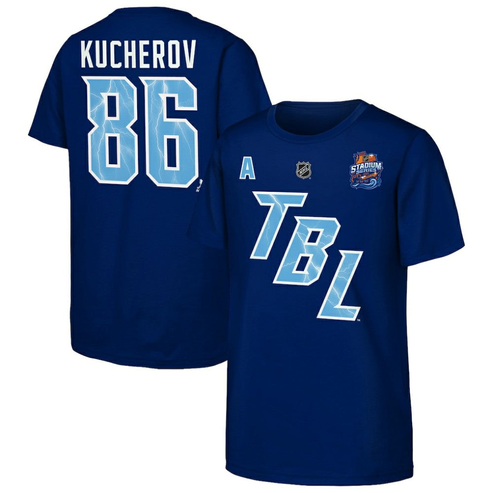 Nikita Kucherov Tampa Bay Lightning - Fanatics Youth Alternate Captain 2026 Stadium Series T-Shirt Blue