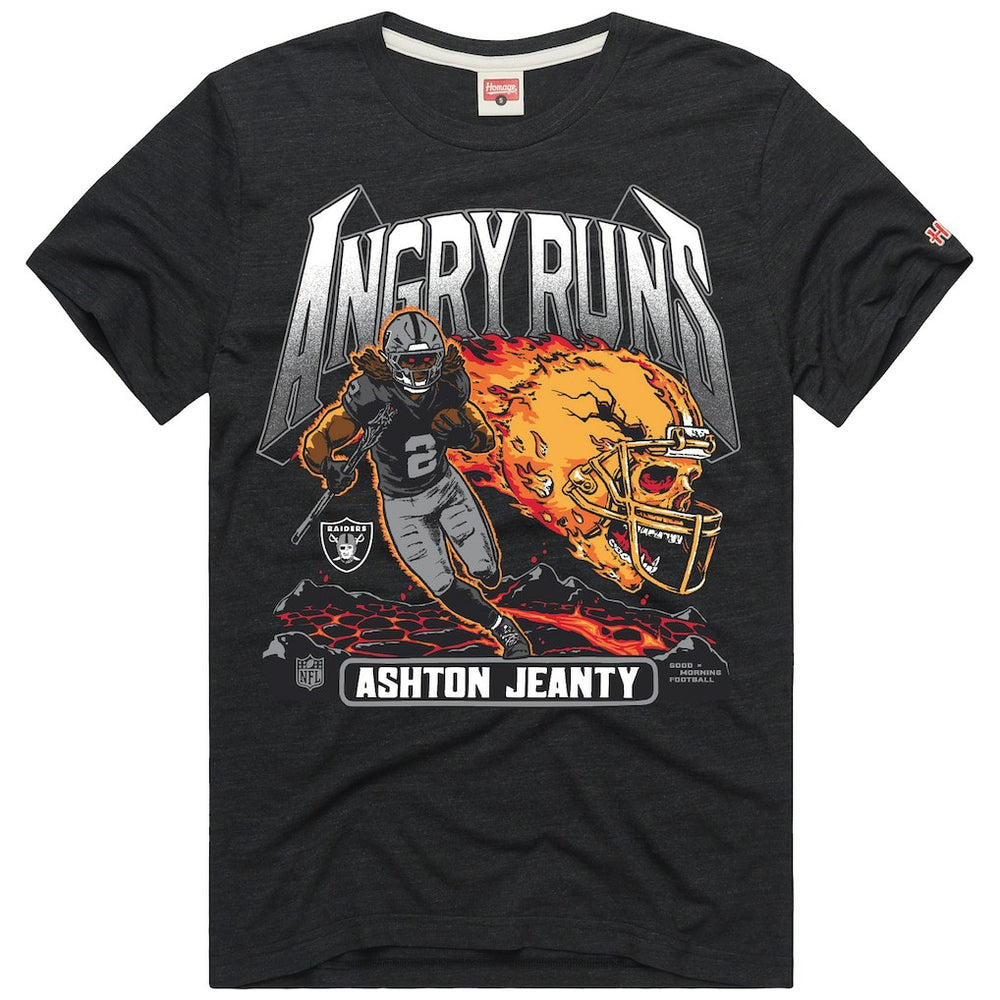 Ashton Jeanty Las Vegas Raiders Homage Unisex Angry Runs Player Graphic Tri-Blend T-Shirt Charcoal - NFL