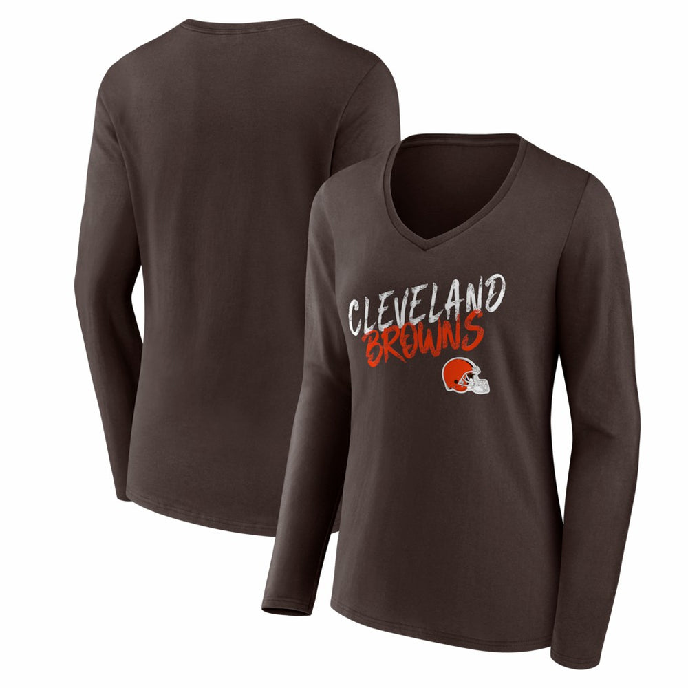 Cleveland Browns Women's Hustle Long Sleeve V-Neck T-Shirt Brown - NFL