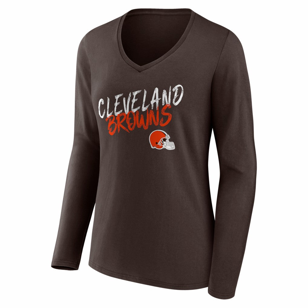 Cleveland Browns Women's Hustle Long Sleeve V-Neck T-Shirt Brown - NFL