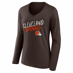 Cleveland Browns Women's Hustle Long Sleeve V-Neck T-Shirt Brown - NFL