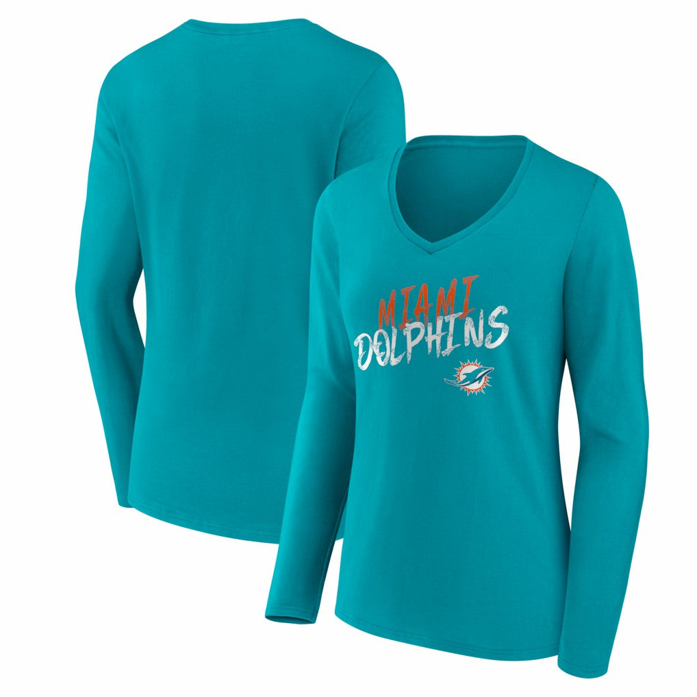 Miami Dolphins Women's Hustle Long Sleeve V-Neck T-Shirt Aqua - NFL