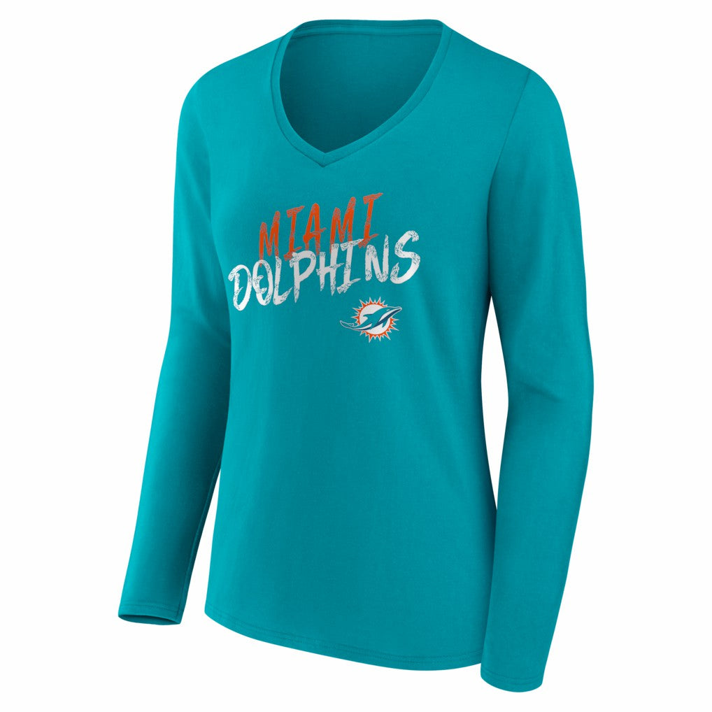 Miami Dolphins Women's Hustle Long Sleeve V-Neck T-Shirt Aqua - NFL
