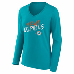 Miami Dolphins Women's Hustle Long Sleeve V-Neck T-Shirt Aqua - NFL