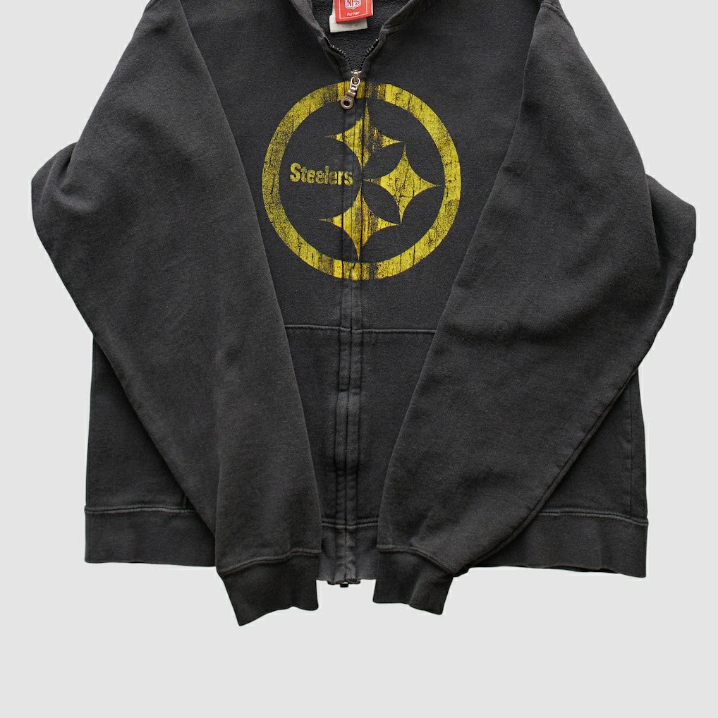 Pittsburgh Steelers NFL 2000s Hooded Full Zip Sweatshirt Black Vintage - Fanatics