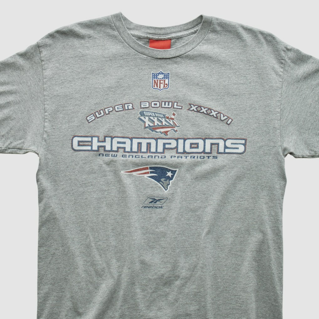 New England Patriots Reebok 2002 T-shirt Heather Gray Vintage - Fanatics