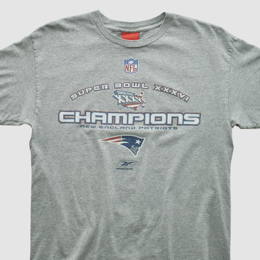 New England Patriots Reebok 2002 T-shirt Heather Gray Vintage - Fanatics