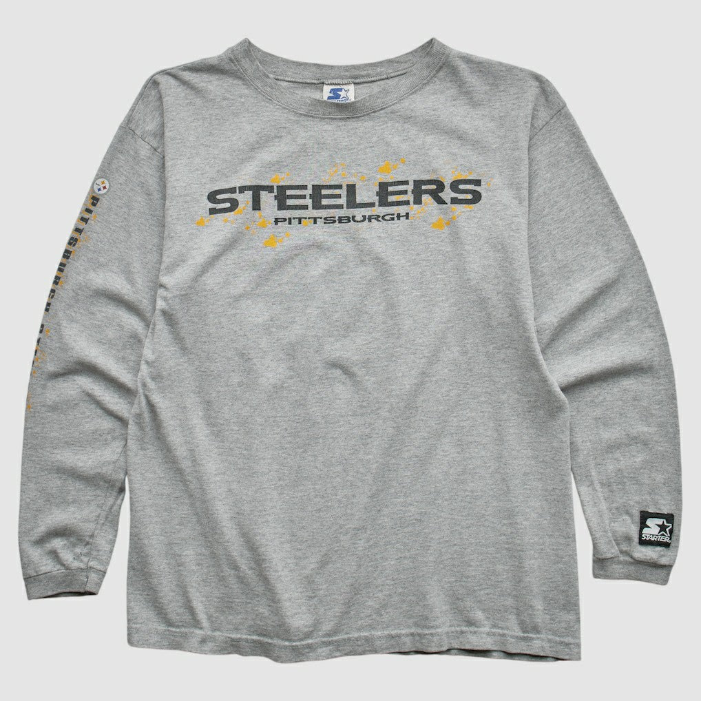 Pittsburgh Steelers Starter 90s Long Sleeve T-shirt Heather Gray Vintage - Fanatics