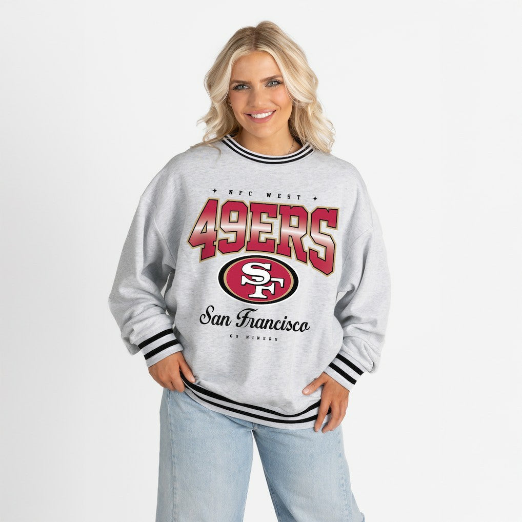 San Francisco 49ers Gameday Couture Women's Oversized Gridiron Drive Ringer Stripe Sweatshirt Ash/Black - NFL