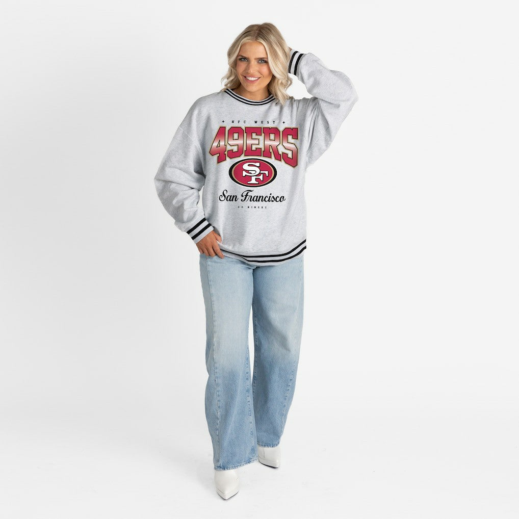 San Francisco 49ers Gameday Couture Women's Oversized Gridiron Drive Ringer Stripe Sweatshirt Ash/Black - NFL