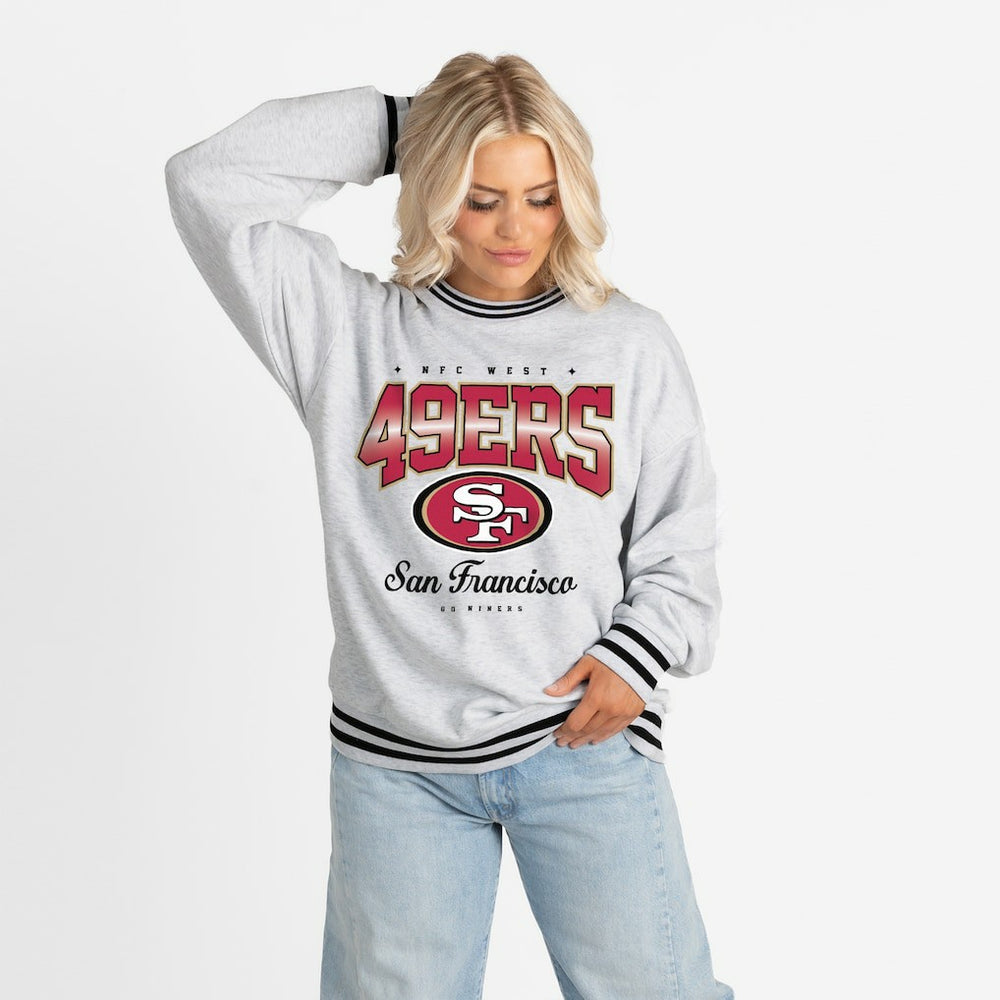San Francisco 49ers Gameday Couture Women's Oversized Gridiron Drive Ringer Stripe Sweatshirt Ash/Black - NFL