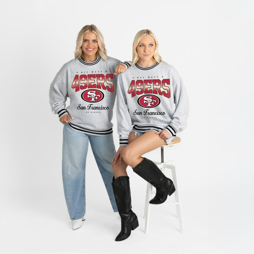 San Francisco 49ers Gameday Couture Women's Oversized Gridiron Drive Ringer Stripe Sweatshirt Ash/Black - NFL