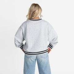 Houston Texans Gameday Couture Women's Oversized Gridiron Drive Ringer Stripe Sweatshirt Ash/Black - NFL
