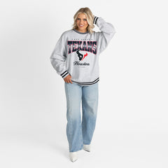 Houston Texans Gameday Couture Women's Oversized Gridiron Drive Ringer Stripe Sweatshirt Ash/Black - NFL