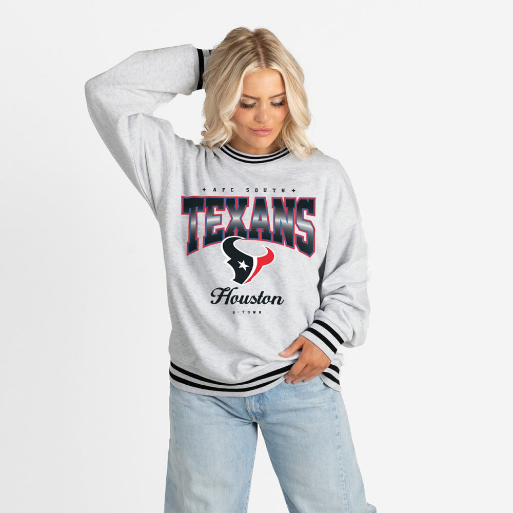 Houston Texans Gameday Couture Women's Oversized Gridiron Drive Ringer Stripe Sweatshirt Ash/Black - NFL