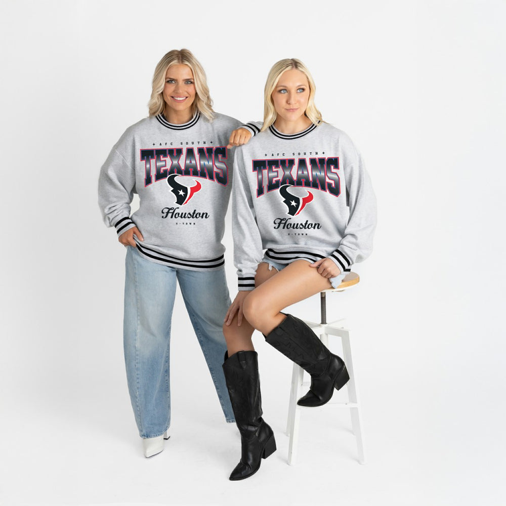 Houston Texans Gameday Couture Women's Oversized Gridiron Drive Ringer Stripe Sweatshirt Ash/Black - NFL