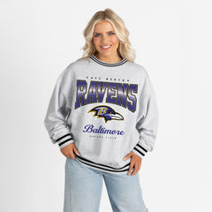 Baltimore Ravens Gameday Couture Women's Oversized Gridiron Drive Ringer Stripe Sweatshirt Ash/Black - NFL