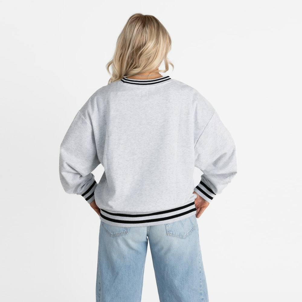 Baltimore Ravens Gameday Couture Women's Oversized Gridiron Drive Ringer Stripe Sweatshirt Ash/Black - NFL