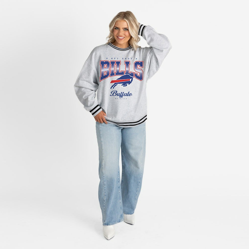 Buffalo Bills Gameday Couture Women's Oversized Gridiron Drive Ringer Stripe Sweatshirt Ash/Black - NFL