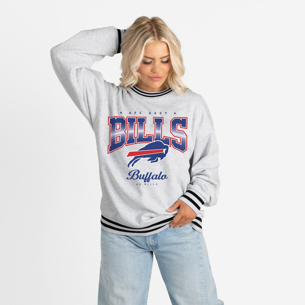 Buffalo Bills Gameday Couture Women's Oversized Gridiron Drive Ringer Stripe Sweatshirt Ash/Black - NFL